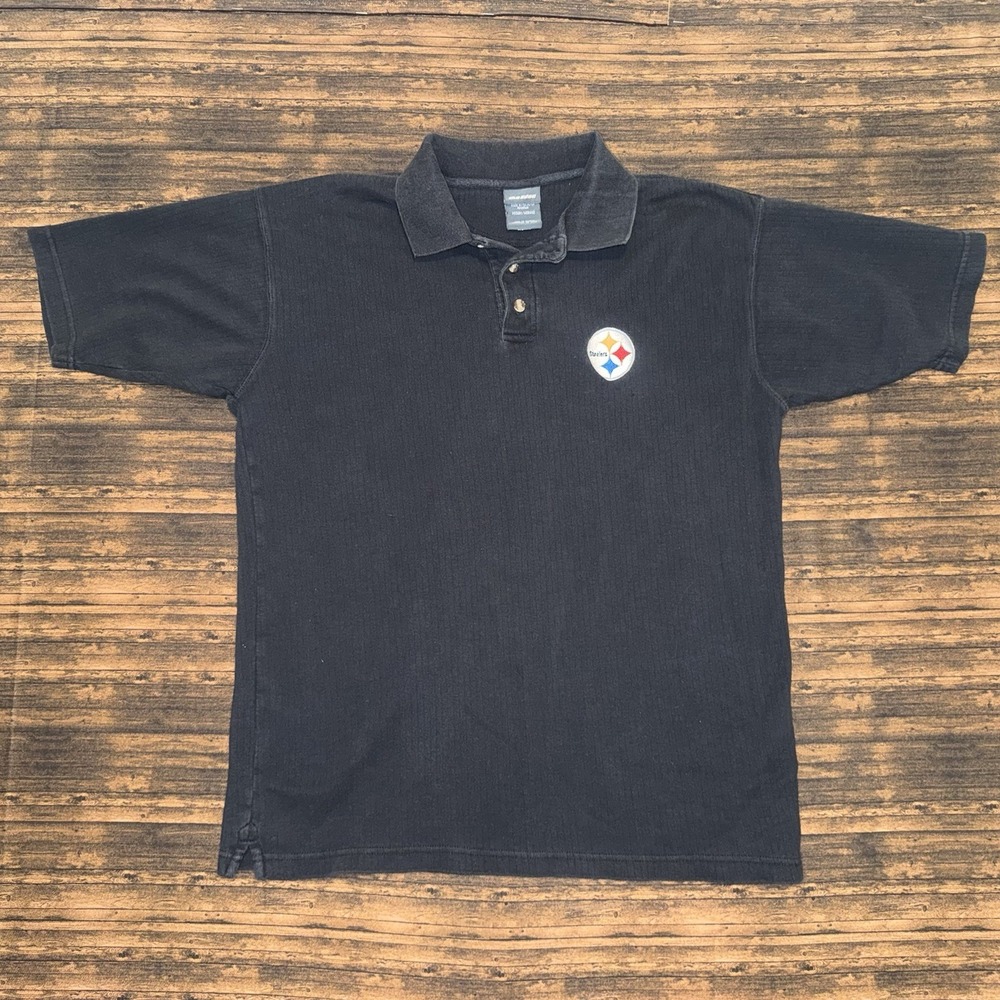 Vintage 90's Pittsburgh Steelers Polo T-Shirt The Edge NFL Mens Size XL Gray